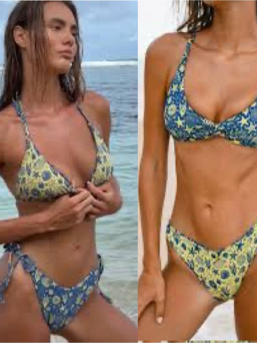 Berlook  Blue & Yellow Reversible Print Twist Bikini Top, Large NWT